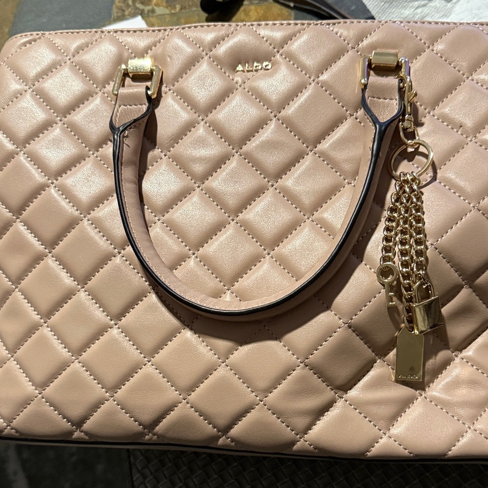 ALDO Blush Quilted Satchel with Gold Accents